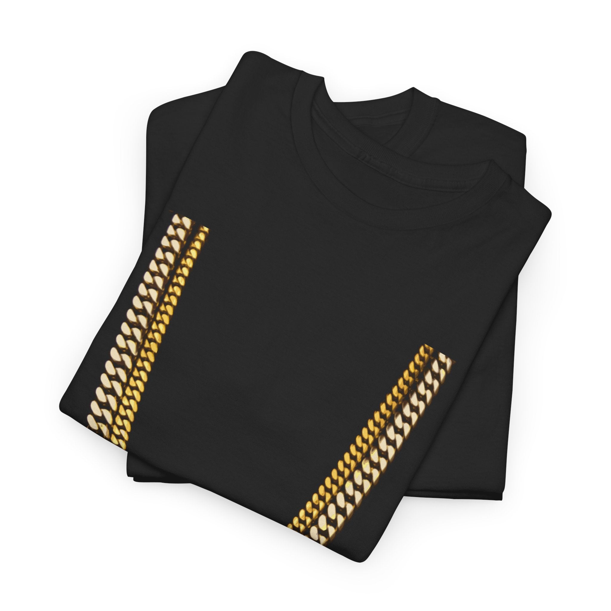 Gold Chain Graphic Tee — Black Shirt with Layered Necklace Design