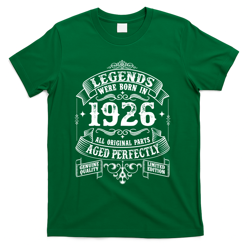 100th Birthday Vintage Scroll Border Legends Were Born Age Perfectly 1926 T-Shirt - Green