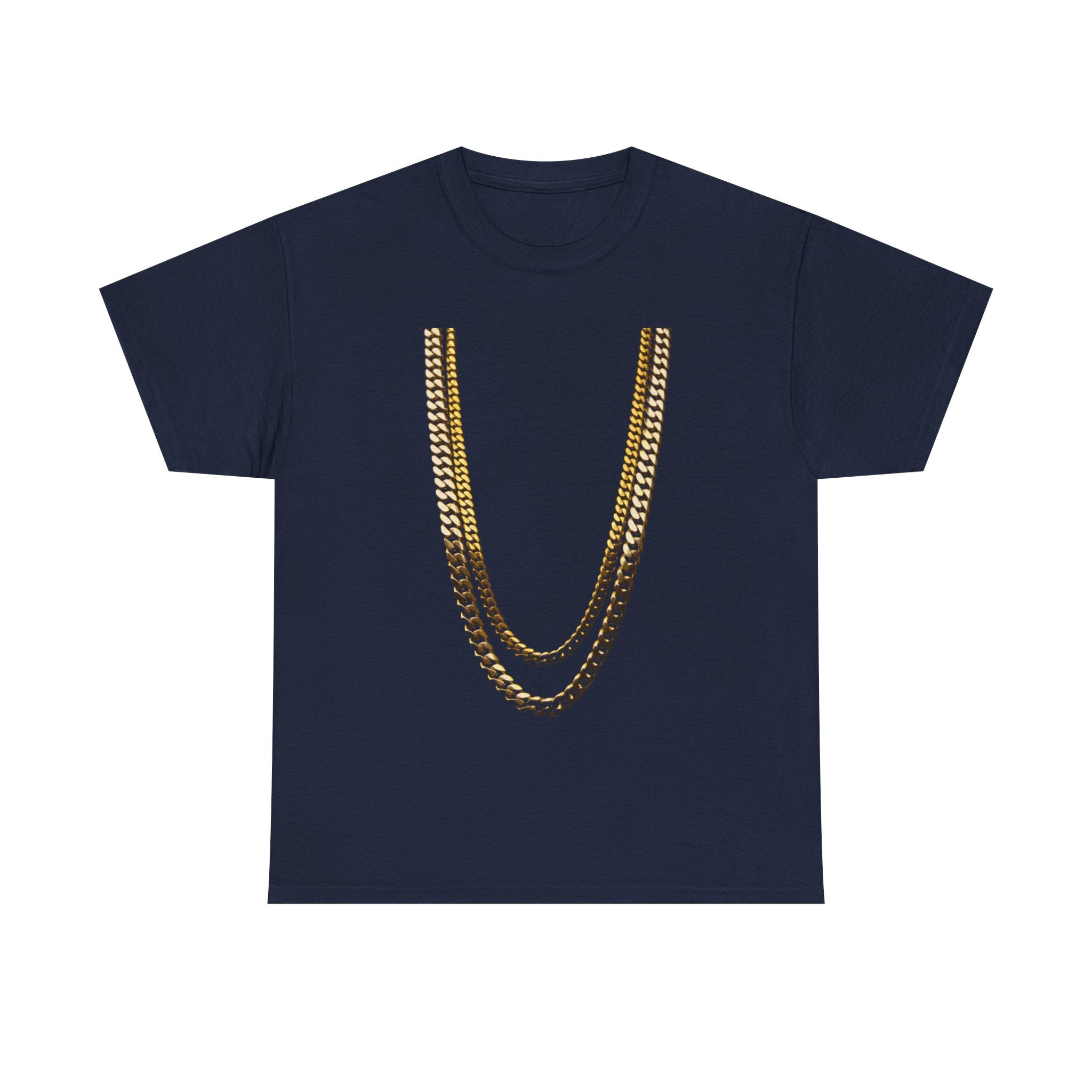 Gold Chain Graphic Tee — Black Shirt with Layered Necklace Design