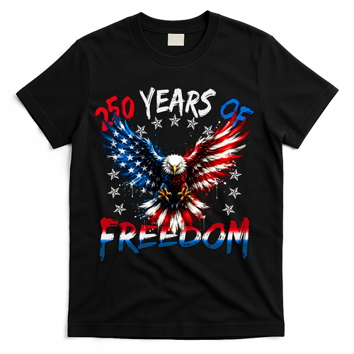 250  Years Of Freedom Painted American Flag Eagle T-Shirt - Black