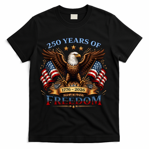 250 Years Of Freedom Eagle 1776 2026 America USA Anniversary  T-Shirt - Black
