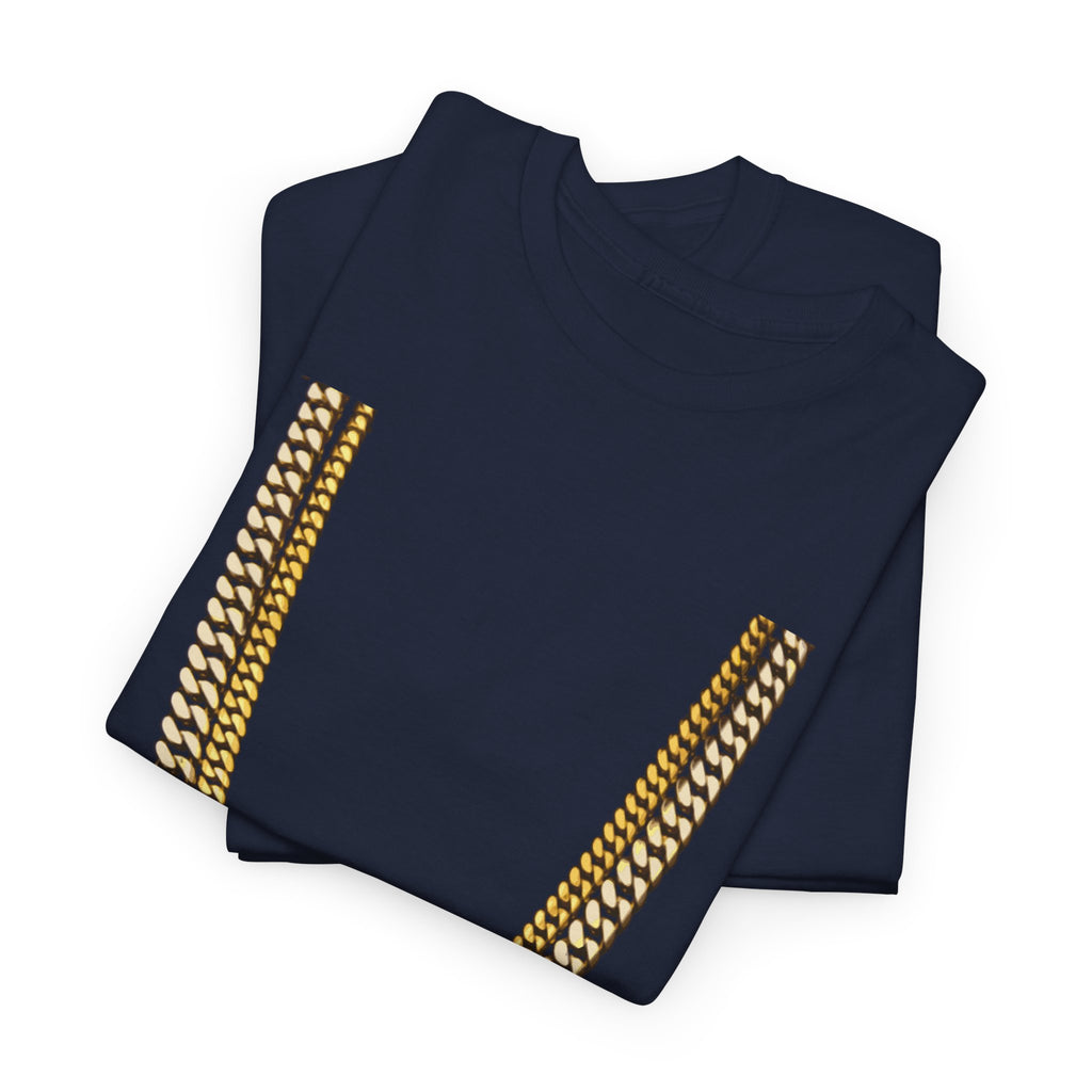 Gold Chain Graphic Tee — Black Shirt with Layered Necklace Design