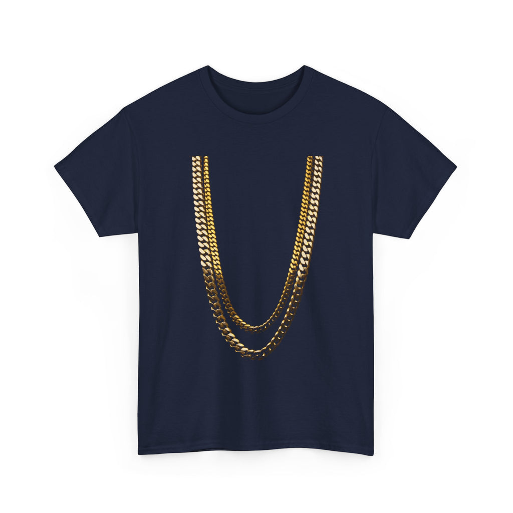 Gold Chain Graphic Tee — Black Shirt with Layered Necklace Design