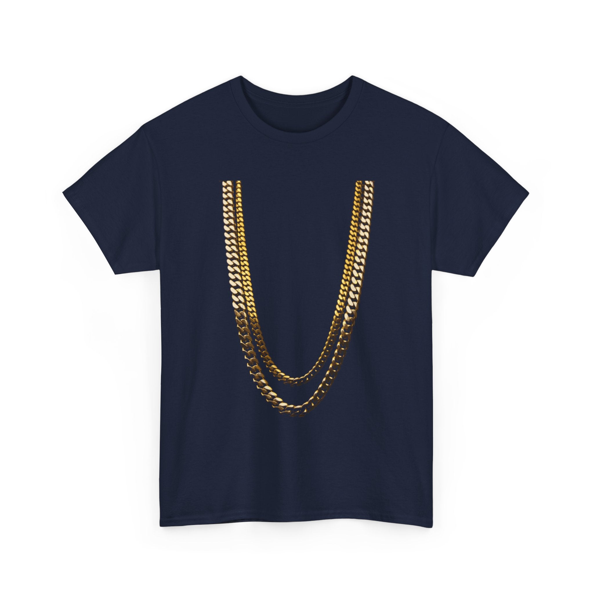 Gold Chain Graphic Tee — Black Shirt with Layered Necklace Design