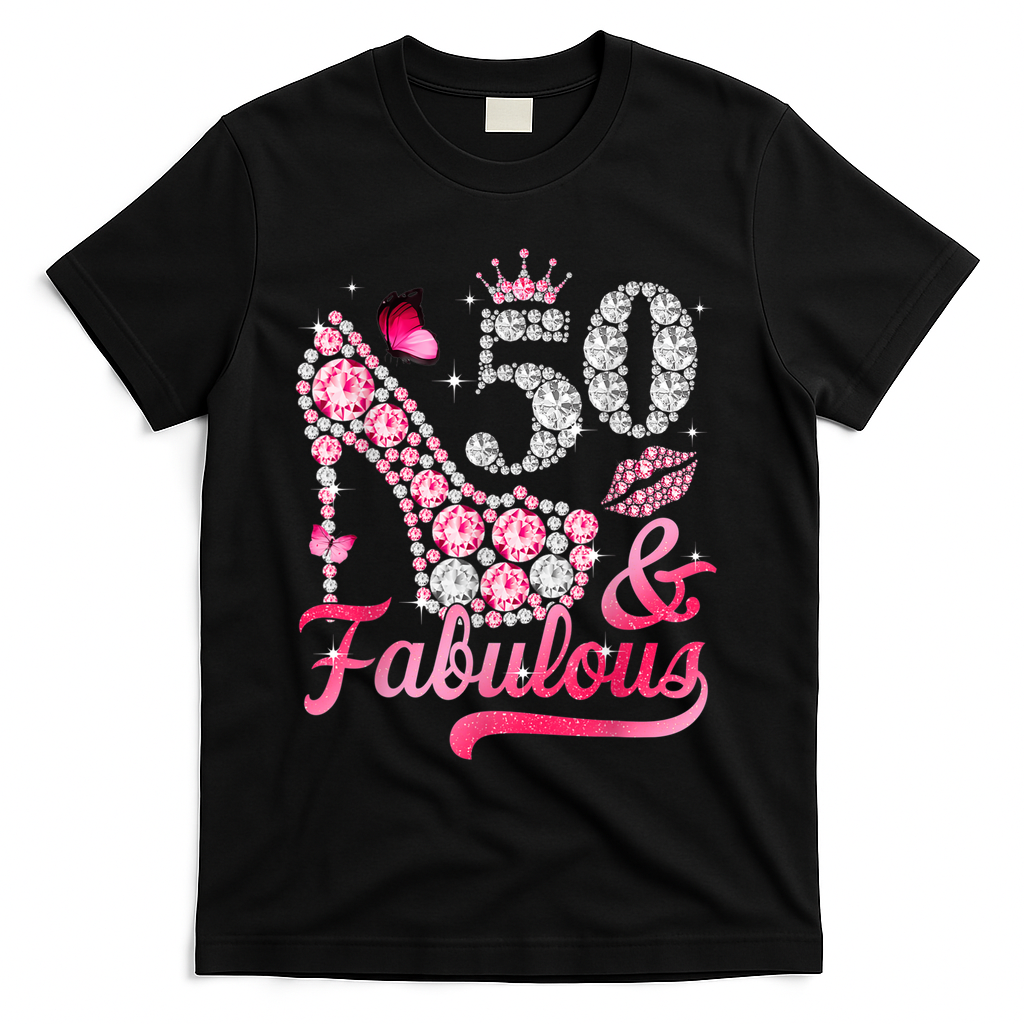 50 And Fabulous High Heel WoM.e.n.s 50th Birthday T-Shirt - Black