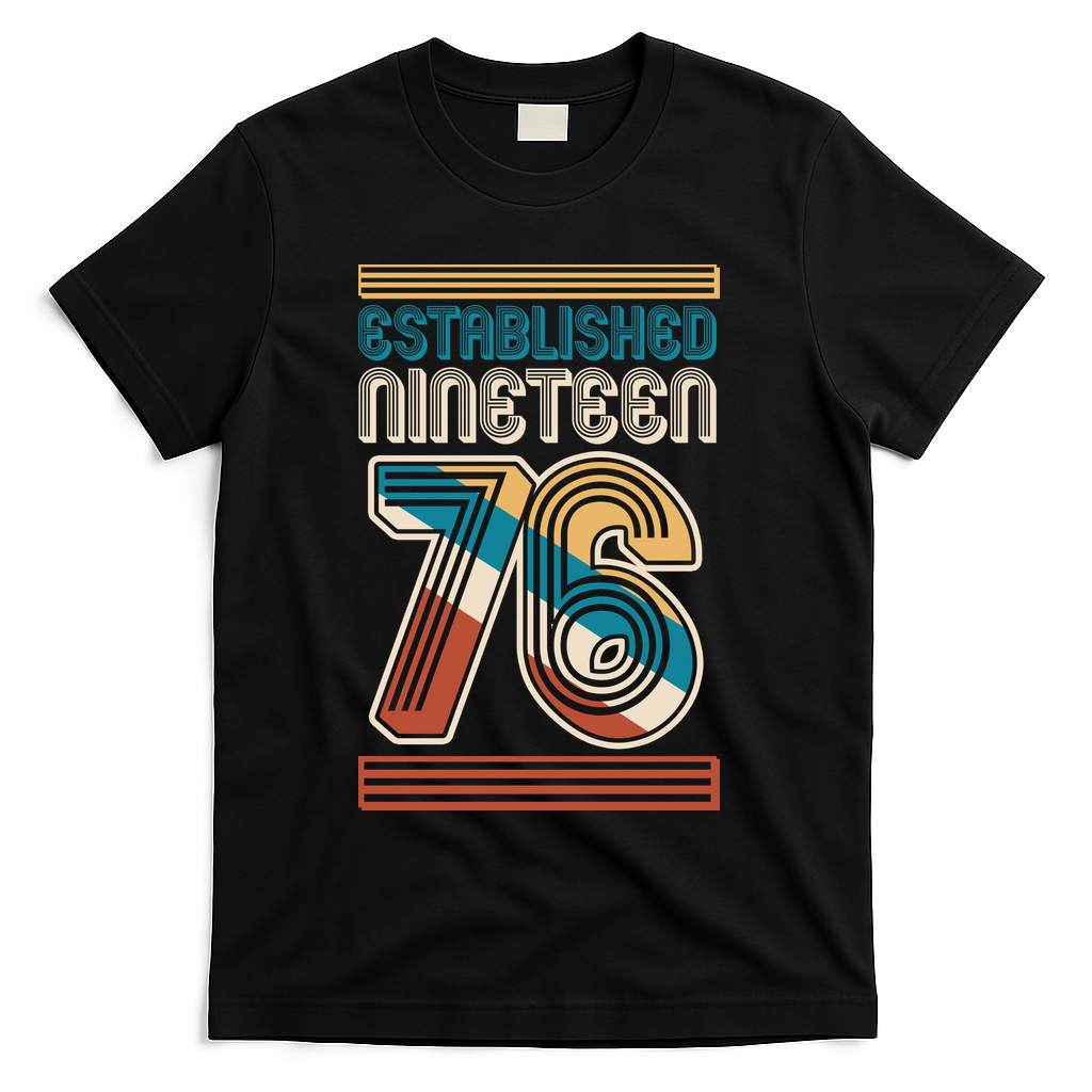 50th Birthday 1976 Established Nineteen 76 T-Shirt - Black