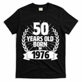 50th Birthday 50 Years Old Born In 1976 Wreath Banner  T-Shirt - Black