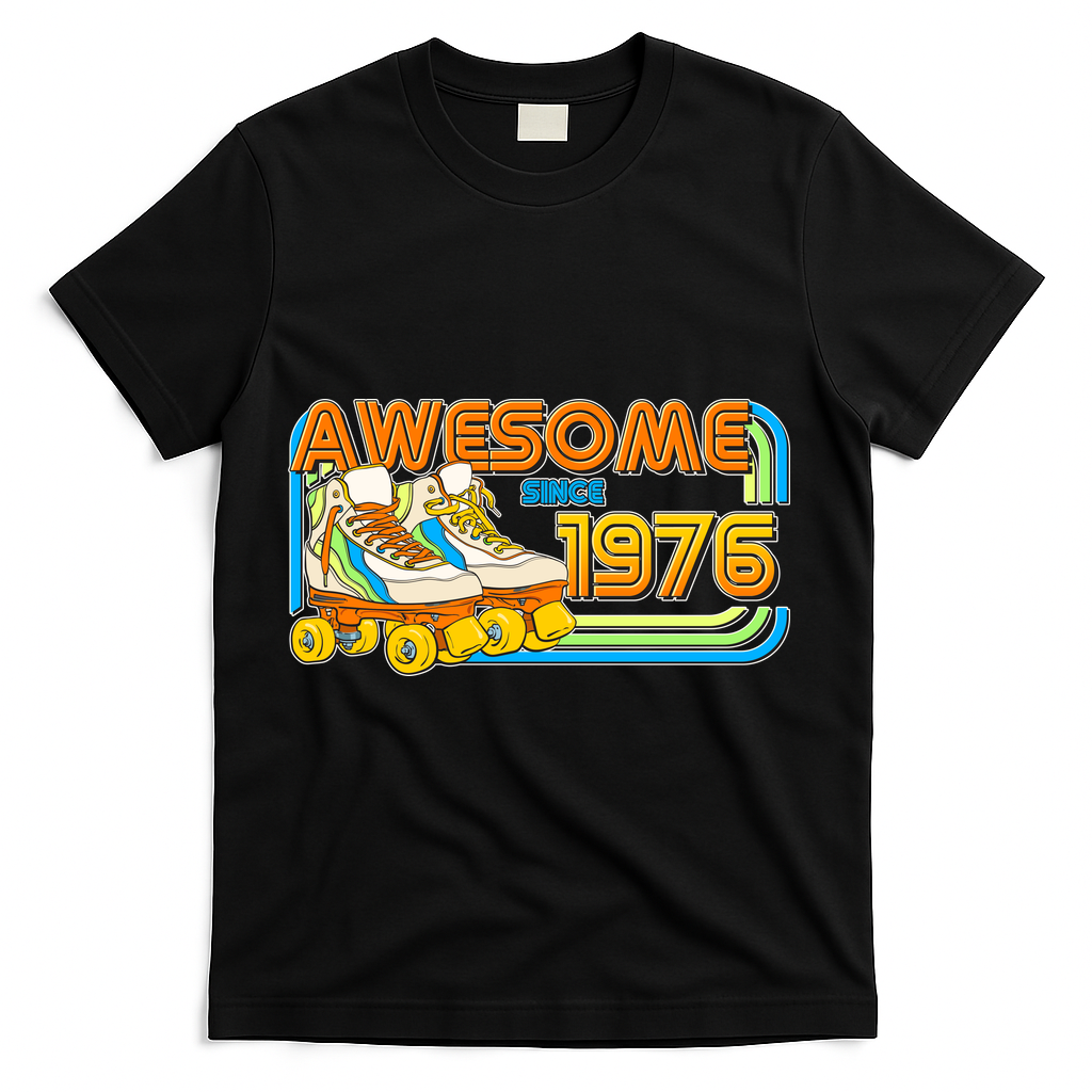 50th Birthday Awesome Since 1976 Retro Roller Skates  T-Shirt - Black
