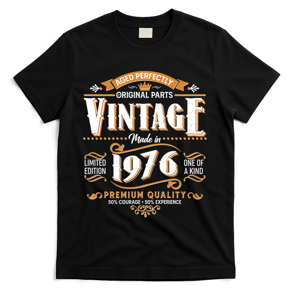 50th Birthday Age Perfectly Original Parts Vintage Made In 1976 Premium Quality T-Shirt - Black
