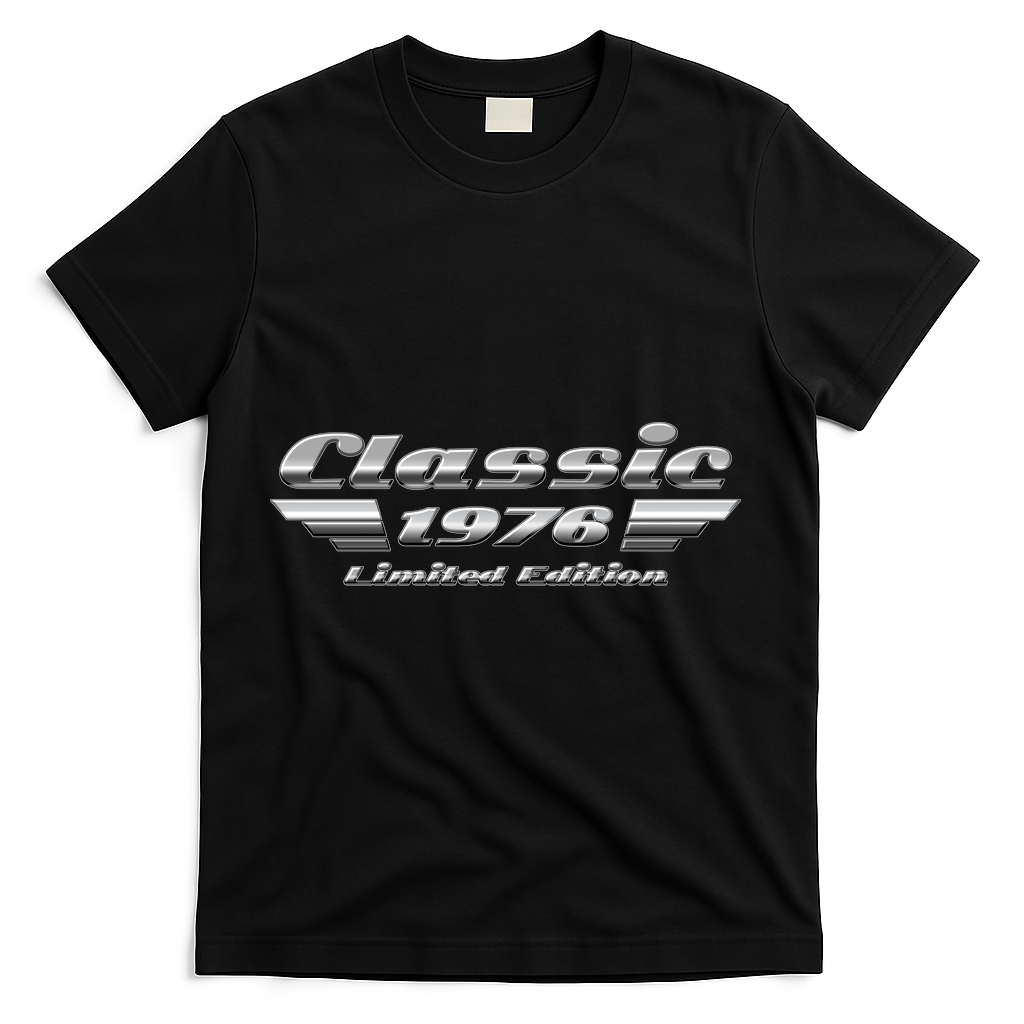 50th Birthday Classic 1976 Limited Edition Metallic Chrome Birthday T-Shirt - Black