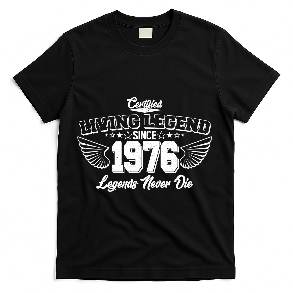 50th Birthday Certified Living Legend Since 1976 Legends Never Die Vintage Wings T-Shirt - Black