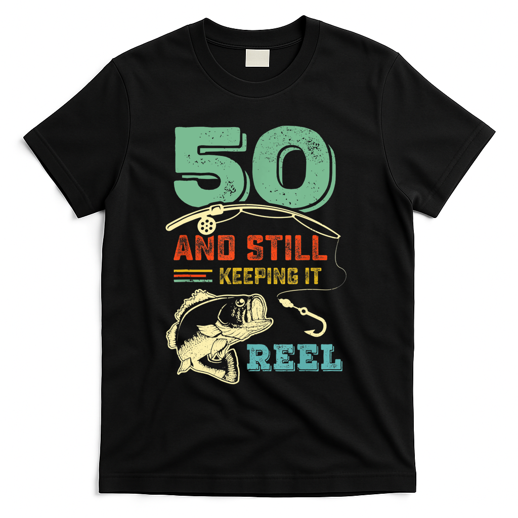 50th Birthday Gift For Fisherman Mens T-Shirt - Black