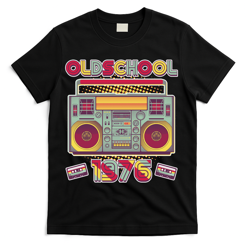 50th Birthday Oldschool Boombox 1976 T-Shirt - Black