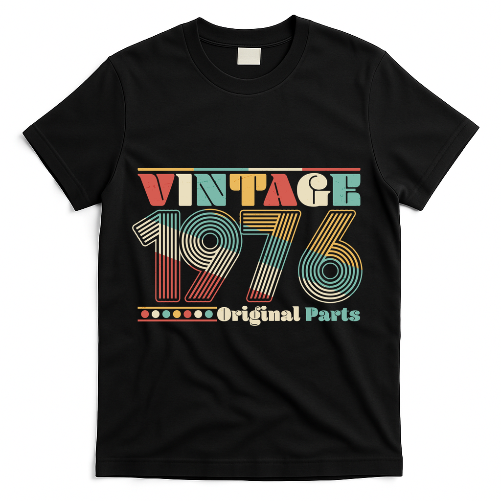50th Birthday Retro Style Vintage 1976 Original Parts T-Shirt - Black