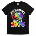 50th Birthday Rainbow Unicorn Awesome Since 1976 T-Shirt - Black