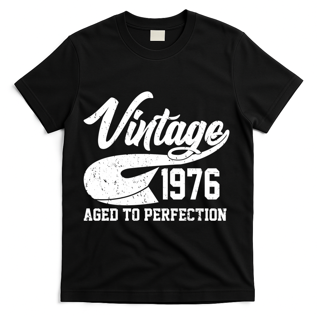 50th Birthday Sporty Vintage 1976 Age To Perfection  T-Shirt - Black