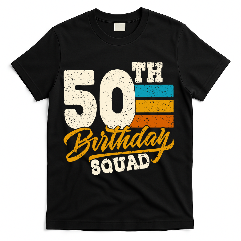 50th Birthday Squad Vintage Funny T-Shirt - Black