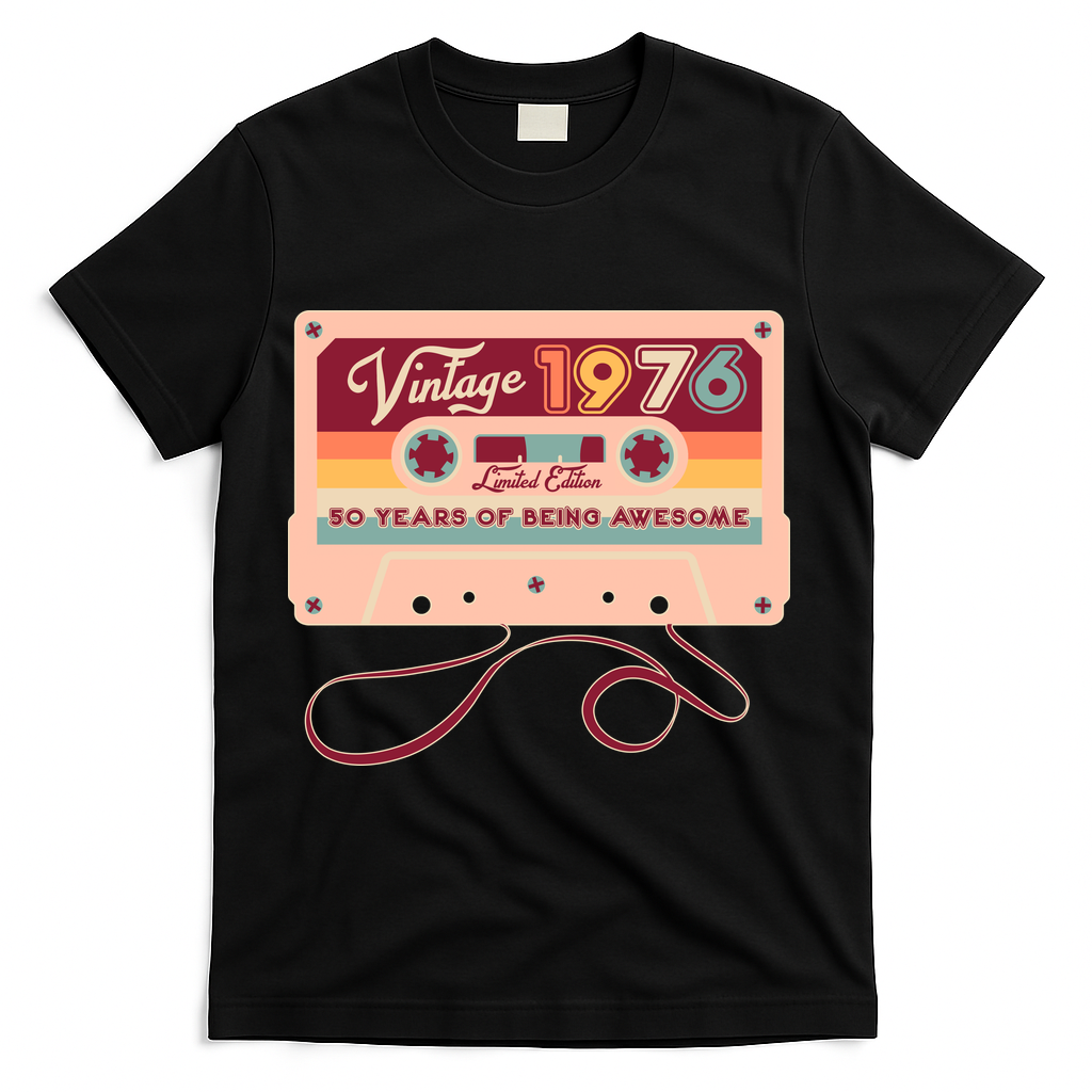 50th Birthday Vintage 1976 Limited Edition Cassette Tape T-Shirt - Black