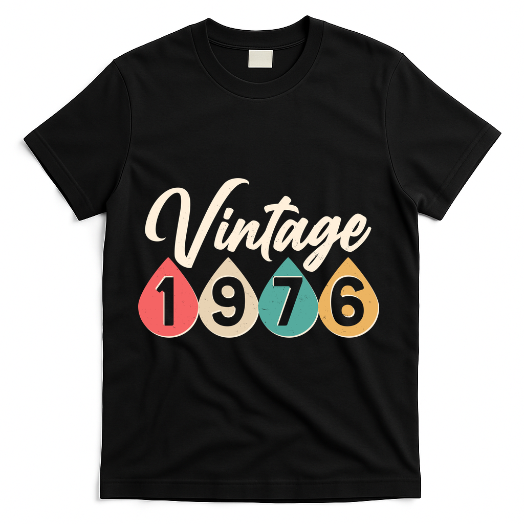 50th Birthday Vintage 1976 Retro Teardrop Design  T-Shirt - Black