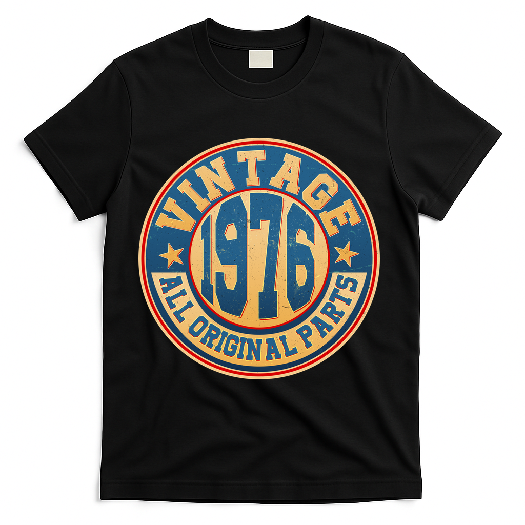 50th Birthday Vintage 1976 All Original Parts Shield Emblem  T-Shirt - Black