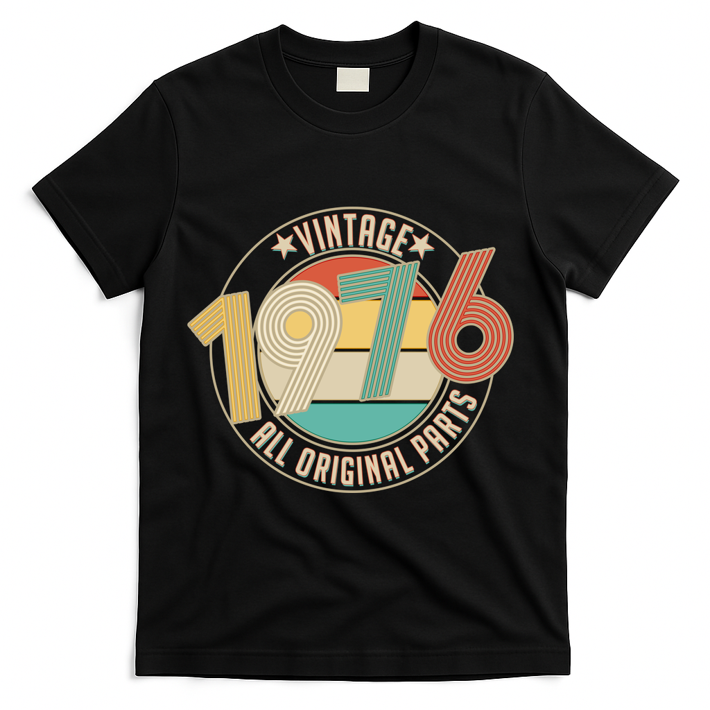 50th Birthday Vintage 1976 All Original Parts Emblem T-Shirt - Black