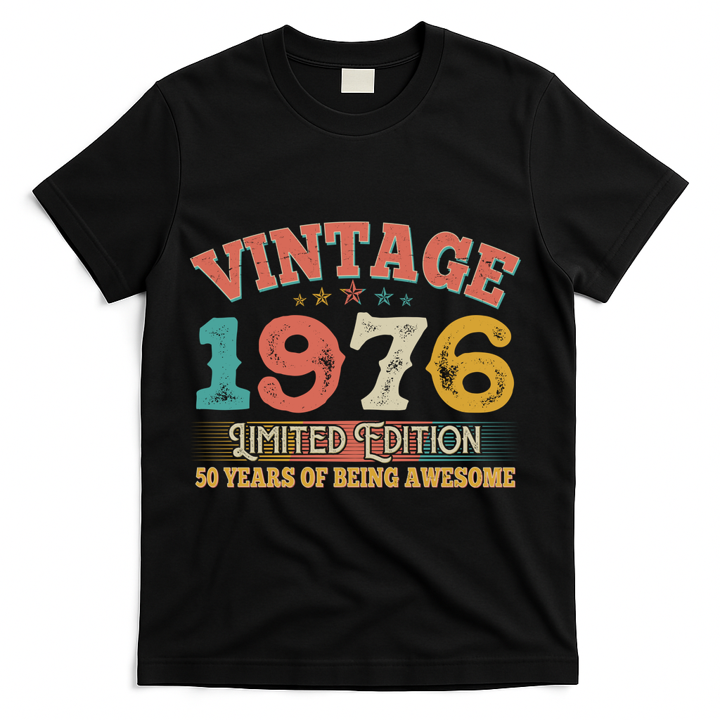 50th Birthday Vintage 1976 Limited Edition 50 Years Of Being Awesome T-Shirt - Black