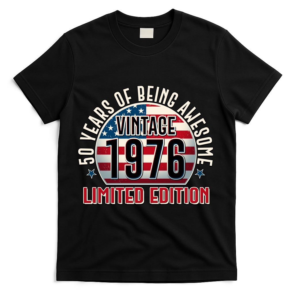 50th Birthday Vintage 1976 Limited Edition Years Of Being Awesome USA Flag  T-Shirt - Black