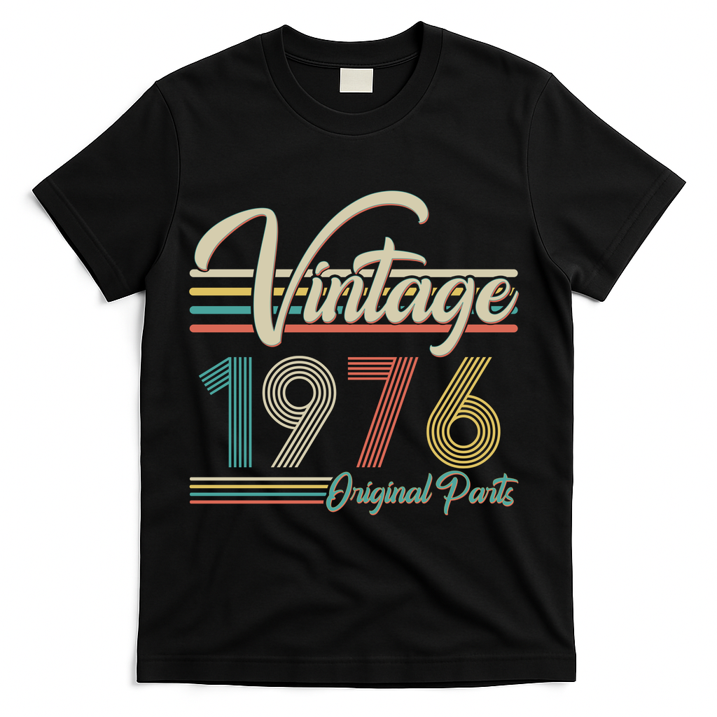 50th Birthday Vintage 1976 Original Parts Birthday T-Shirt - Black
