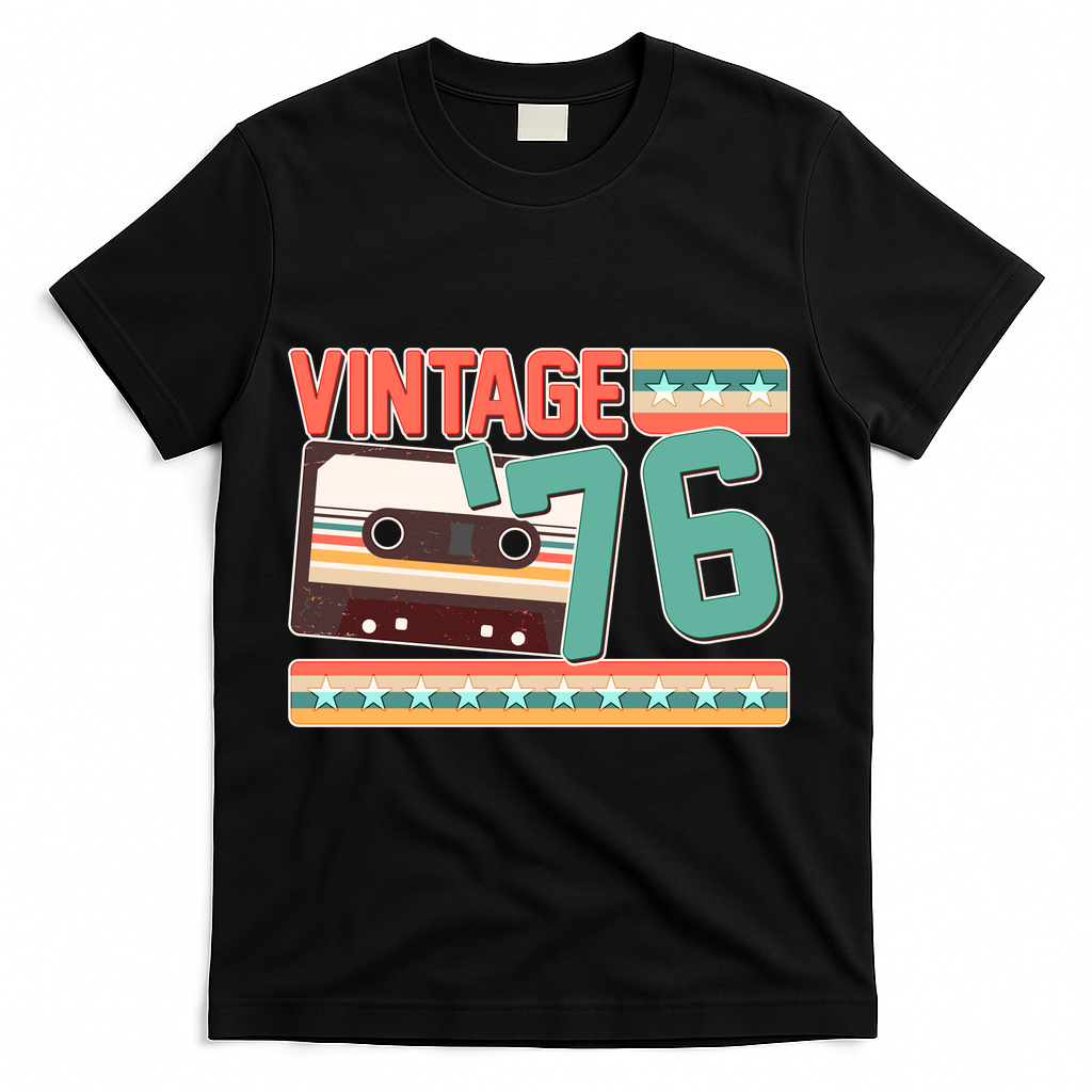 50th Birthday Vintage 1976 Cassette Tape  T-Shirt - Black