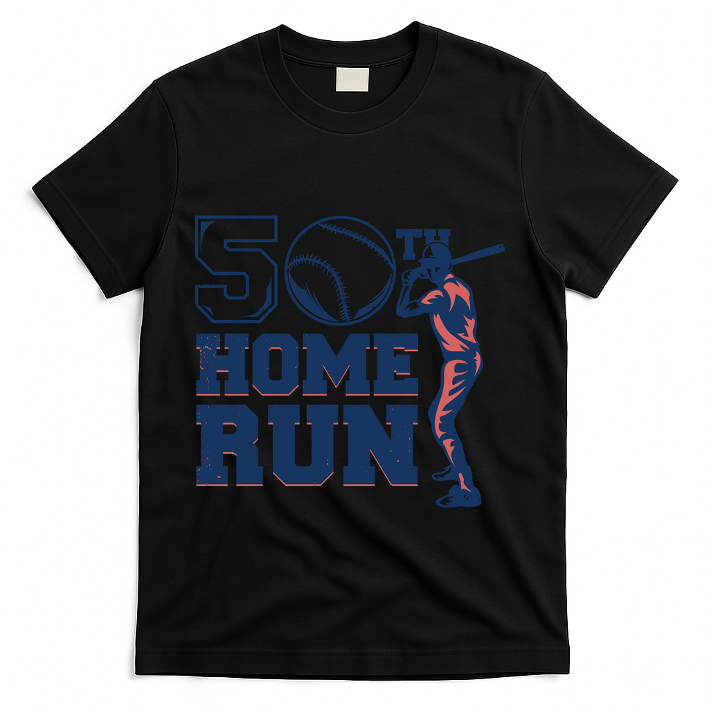 50th Home Run Baseball Birthday Gift T-Shirt - Black