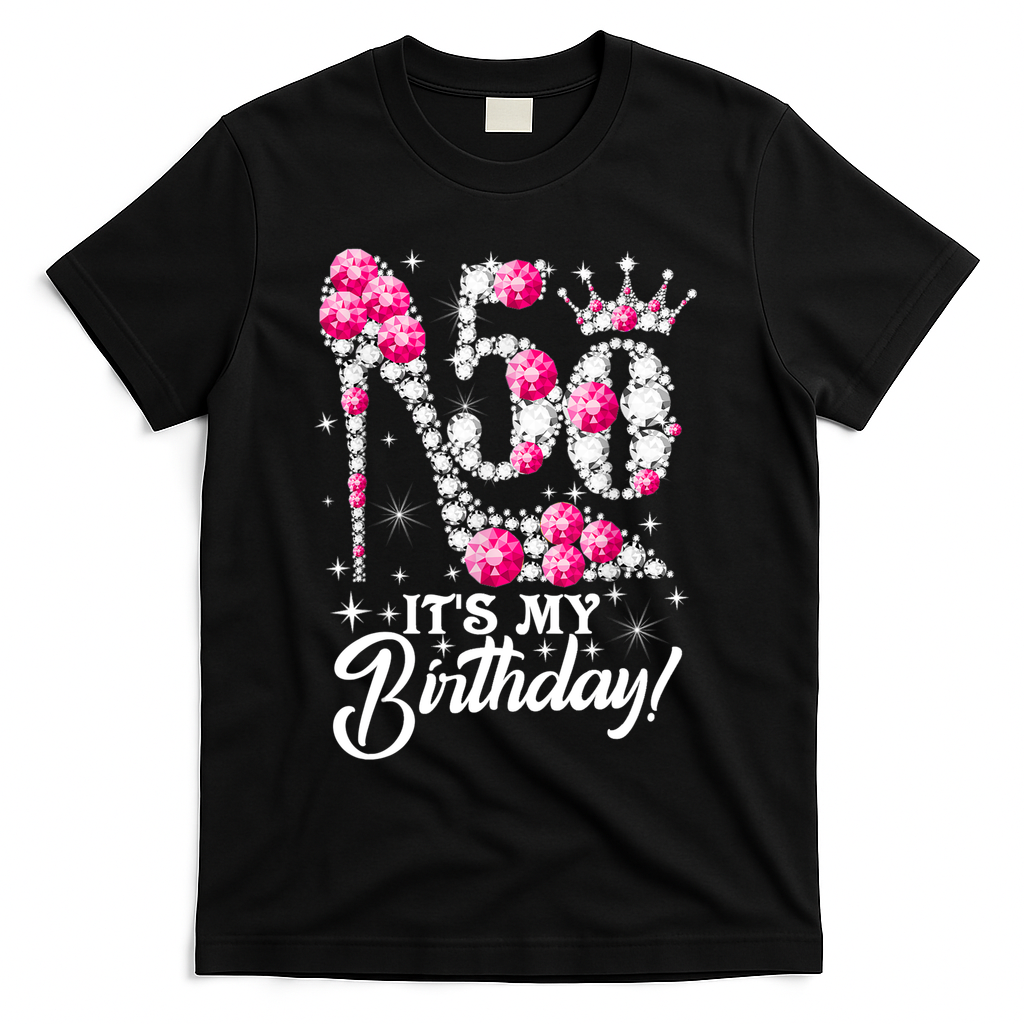 50 Years Old It's My 50th Birthday Funny Pink Diamond Shoes T-Shirt - Black