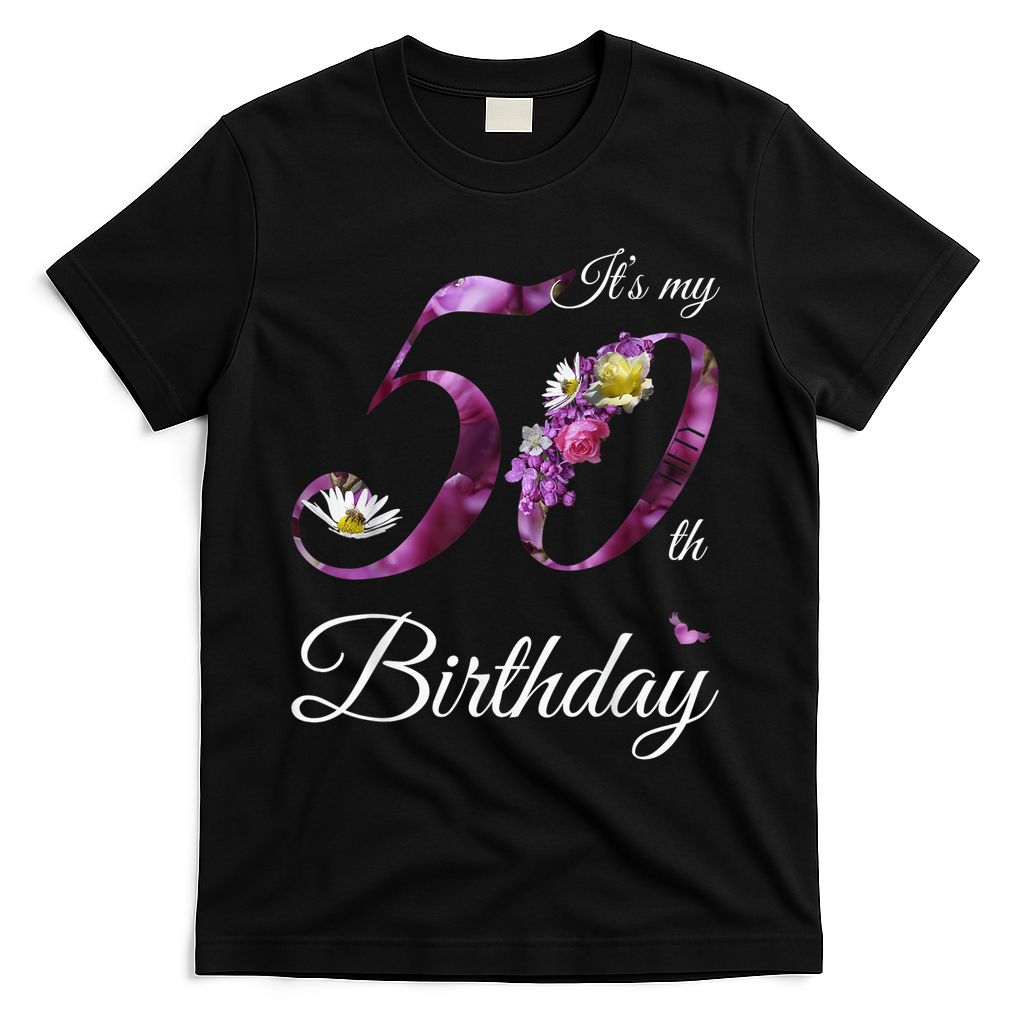 50 Year Old Shirt Floral 1973 It's My 50th Birthday Gift T-Shirt - Black