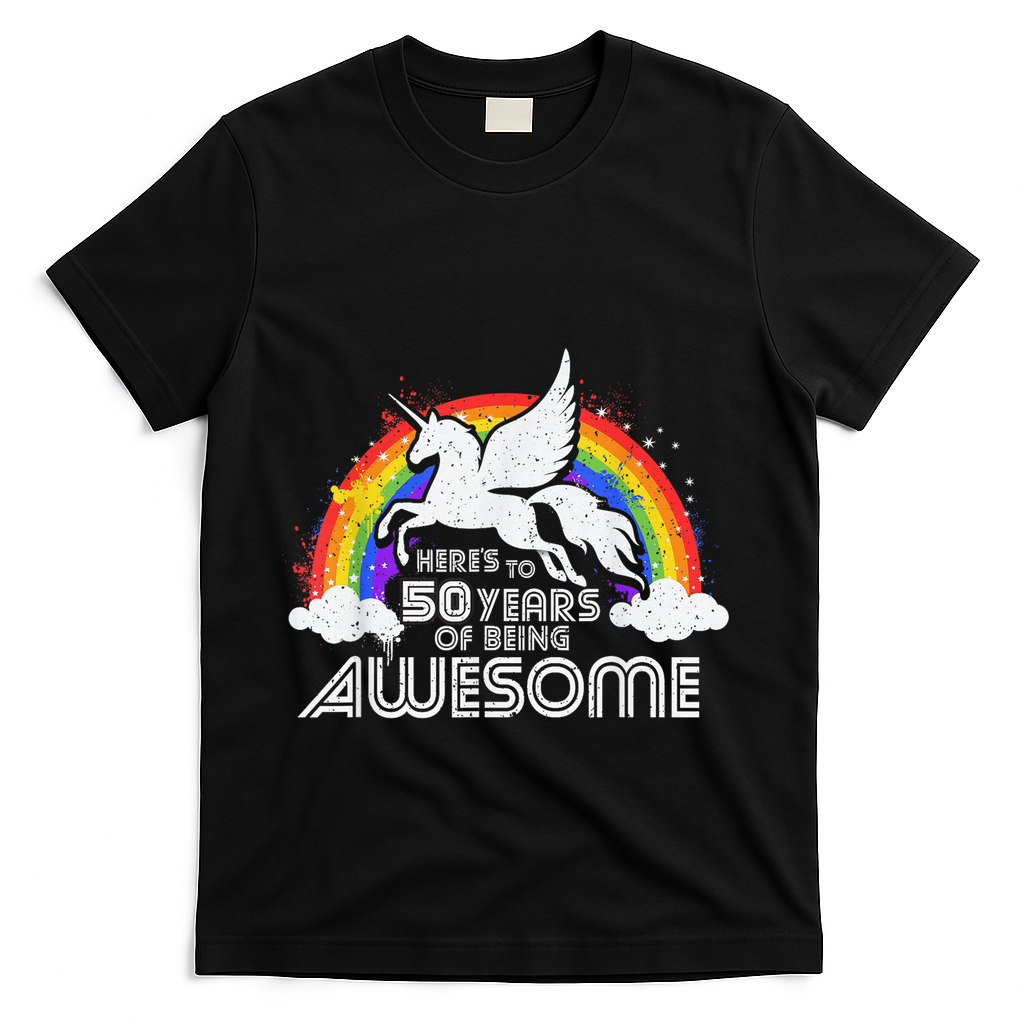 50 Years Of Being Awesome Unicorn Rainbow 50th Birthday T-Shirt - Black