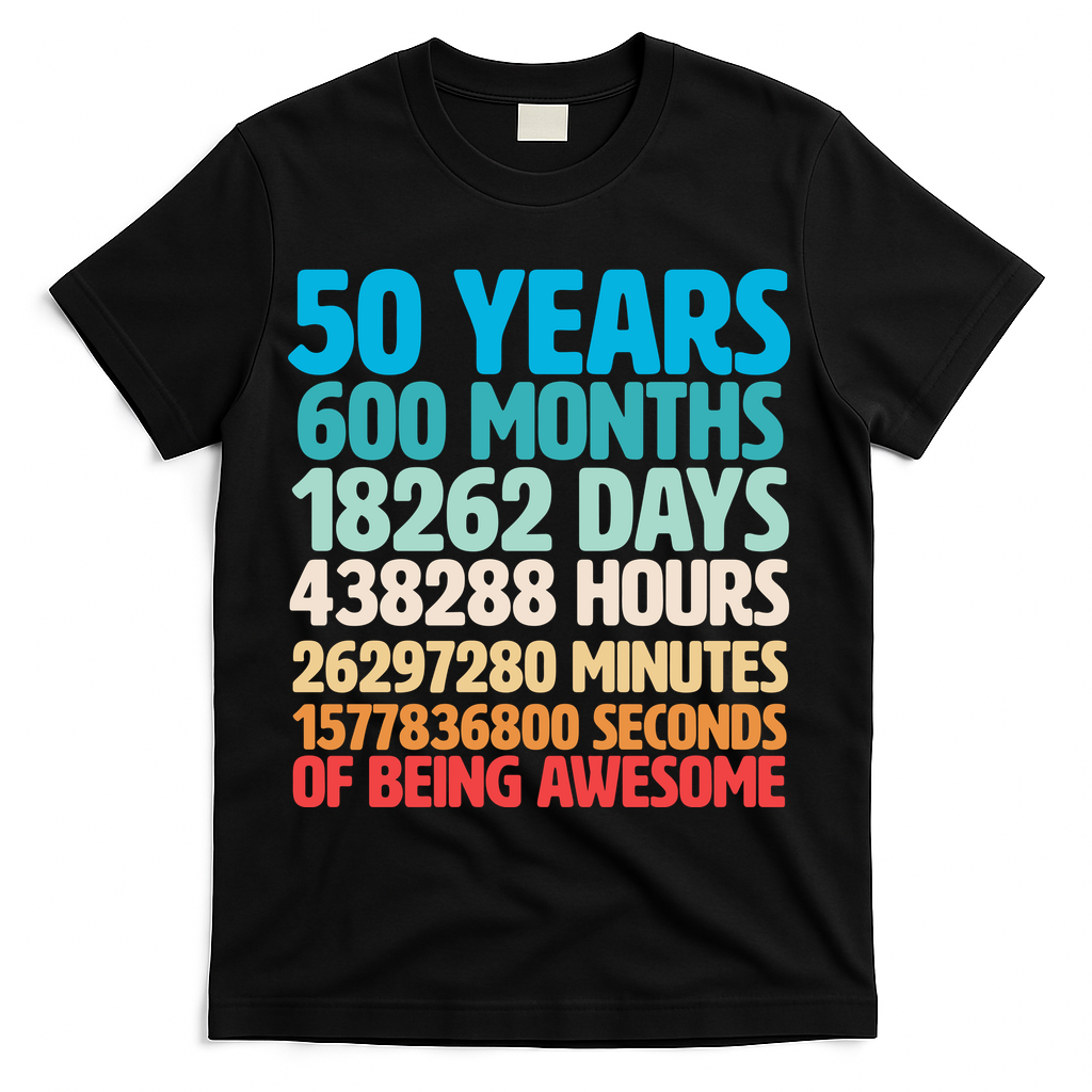 50 Years Of Being Awesome 50th Birthday Time Breakdown T-Shirt - Black