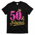 50 Years Old Gift 50 & Fabulous 50th Birthday Pink Crown T-Shirt - Black