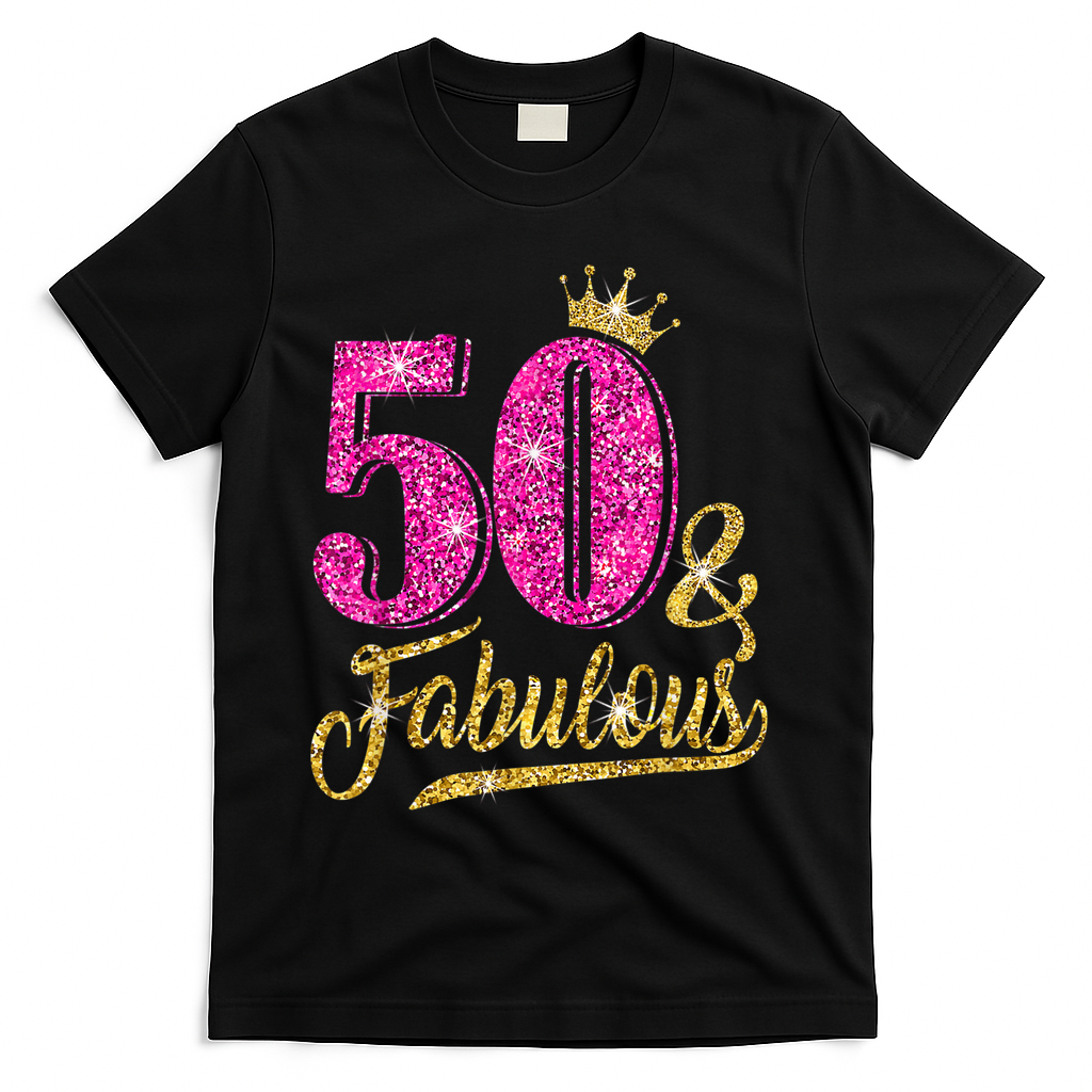 50 Years Old Gift 50 & Fabulous 50th Birthday Pink Crown T-Shirt - Black