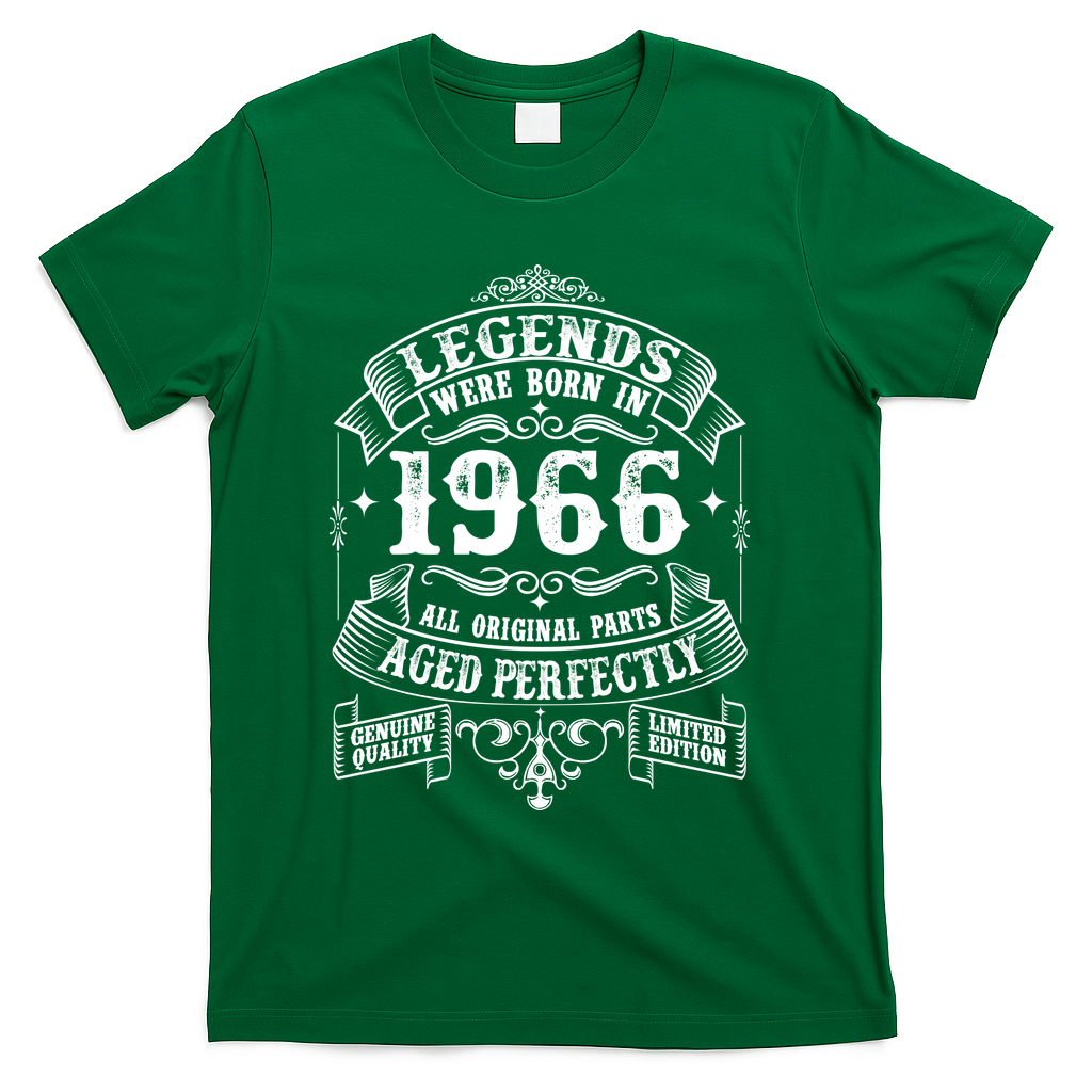 60th Birthday Vintage Scroll Border Legends Were Born Age Perfectly 1966 T-Shirt - Green