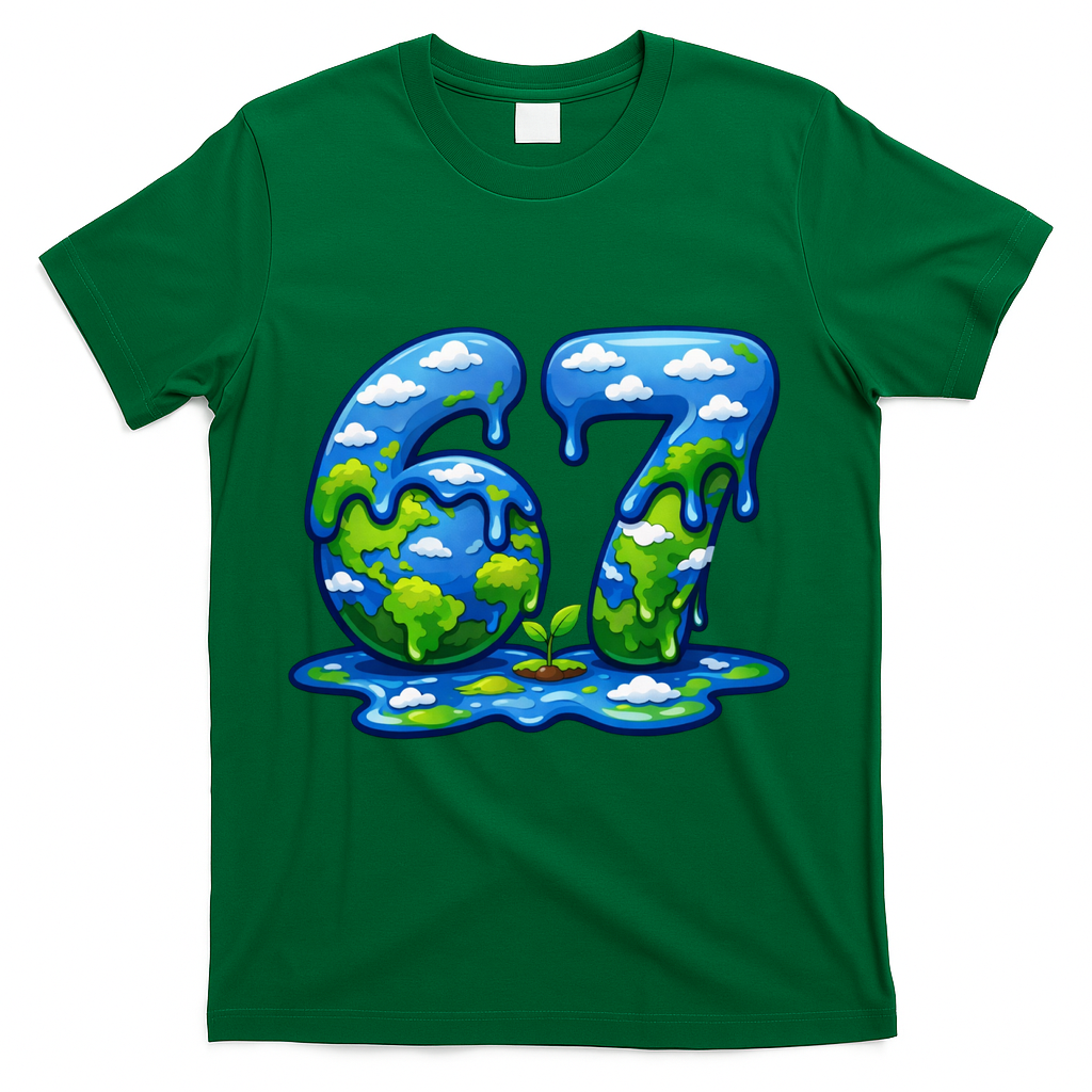 6-7 Meme 67 Six Seven Earth T-Shirt - Green