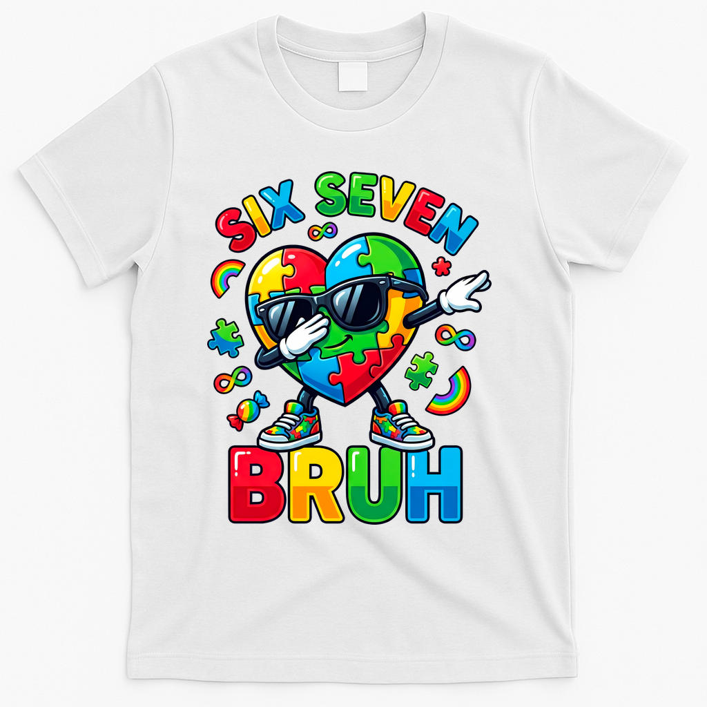 67 Six Seven Bruh Autism Awareness Meme T-Shirt - White