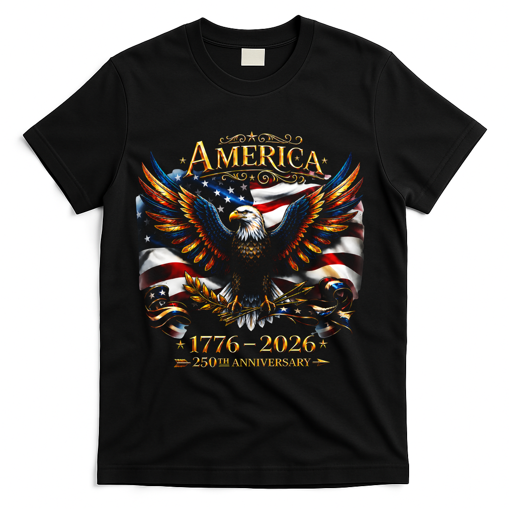 America 250th Anniversary 1776-2026 American Eagle T-Shirt - Black