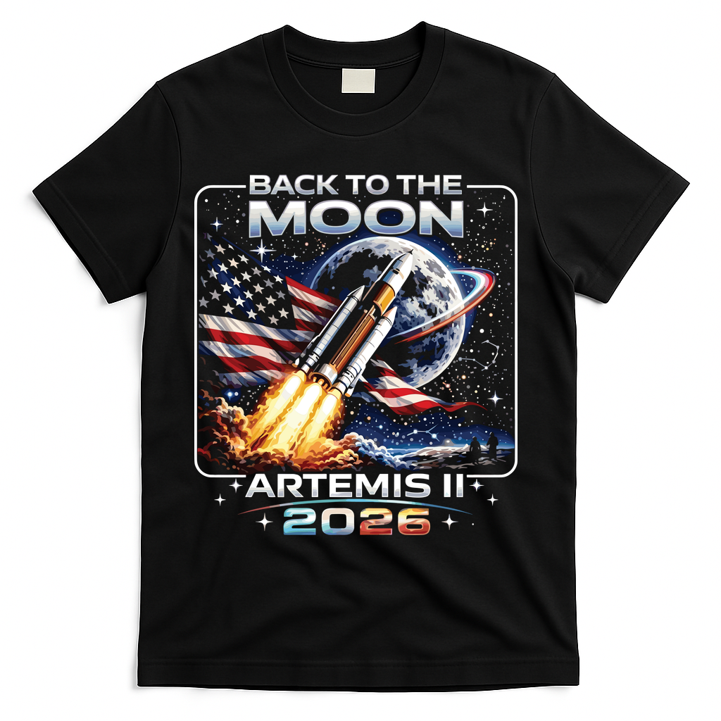 Artemis Back To The Moon 2026 USA Flag T-Shirt - Black