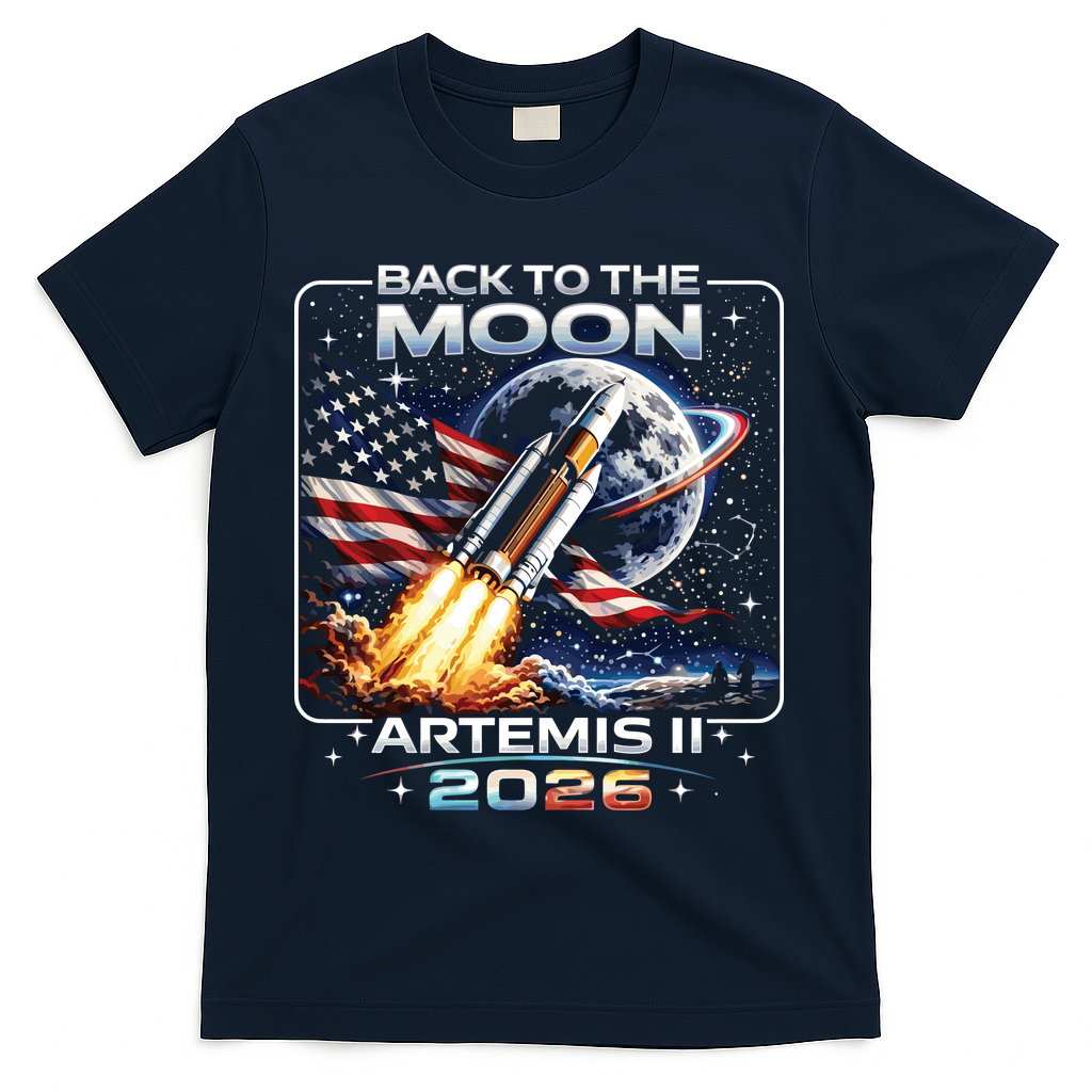 Artemis Back To The Moon 2026 USA Flag T-Shirt - Navy
