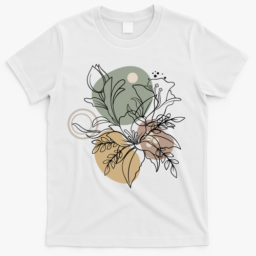 Abstract Floral Modern Botanical T-Shirt - White