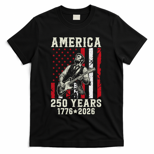Abraham Lincoln Abe Playing Guitar 250 Years 1776-2026 T-Shirt - Black