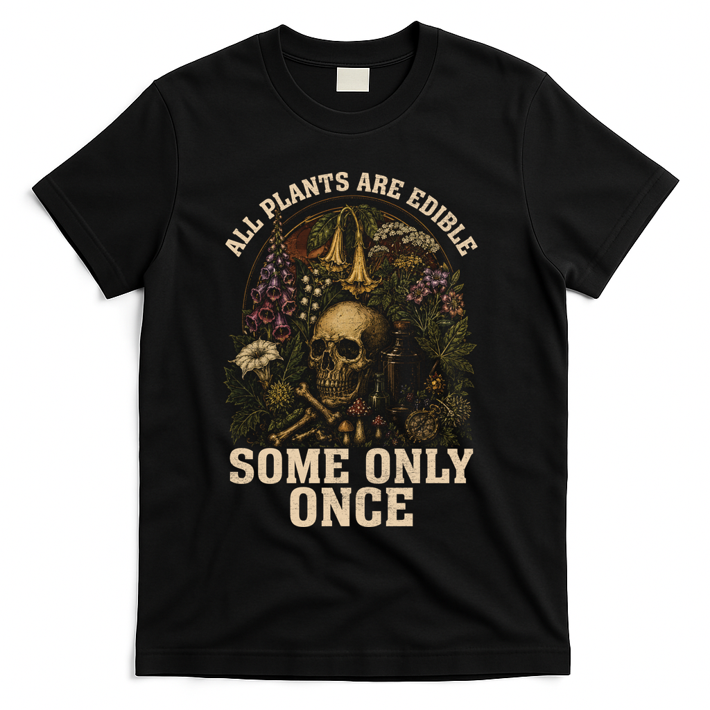 All Plants Are Edible Some Only Once Funny T-Shirt - Black