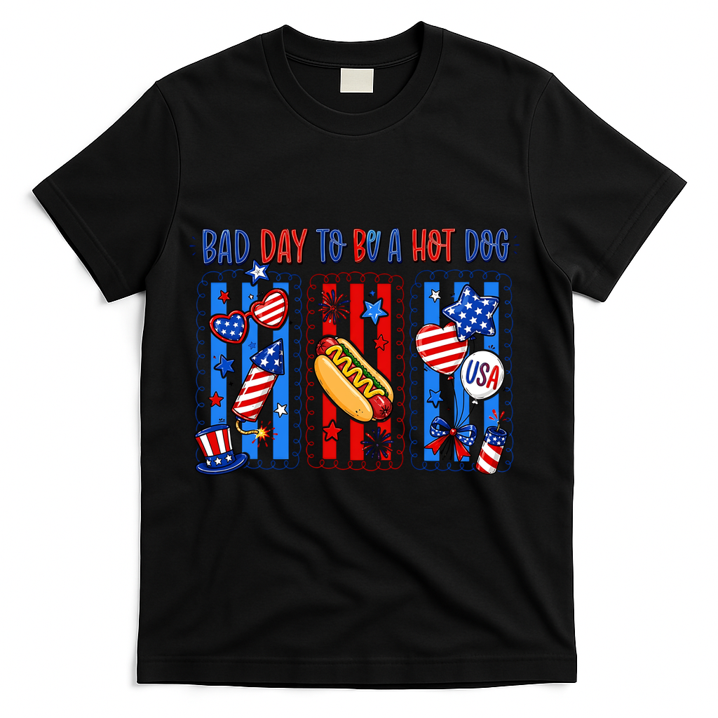 Bad Day To Be A Hot Dog July 4th Funny T-Shirt - Black
