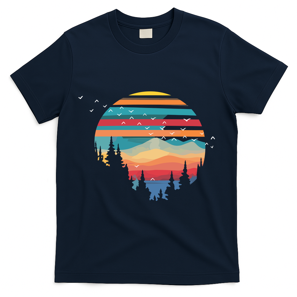 Birds Flying Over Sunset T-Shirt - Navy