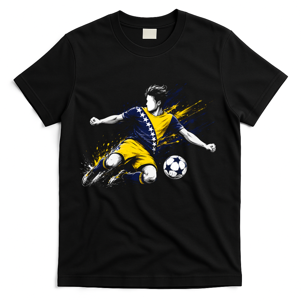 Bosnia Herzegovina Soccer Team Flag T-Shirt - Black