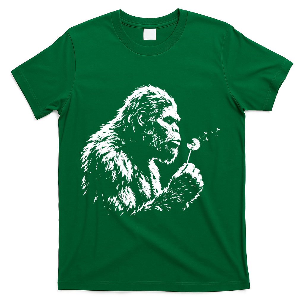 Blowing Wishes Funny Bigfoot Dandelion T-Shirt - Green