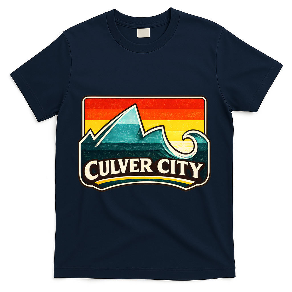 Culver City California Wave Retro T-Shirt - Navy